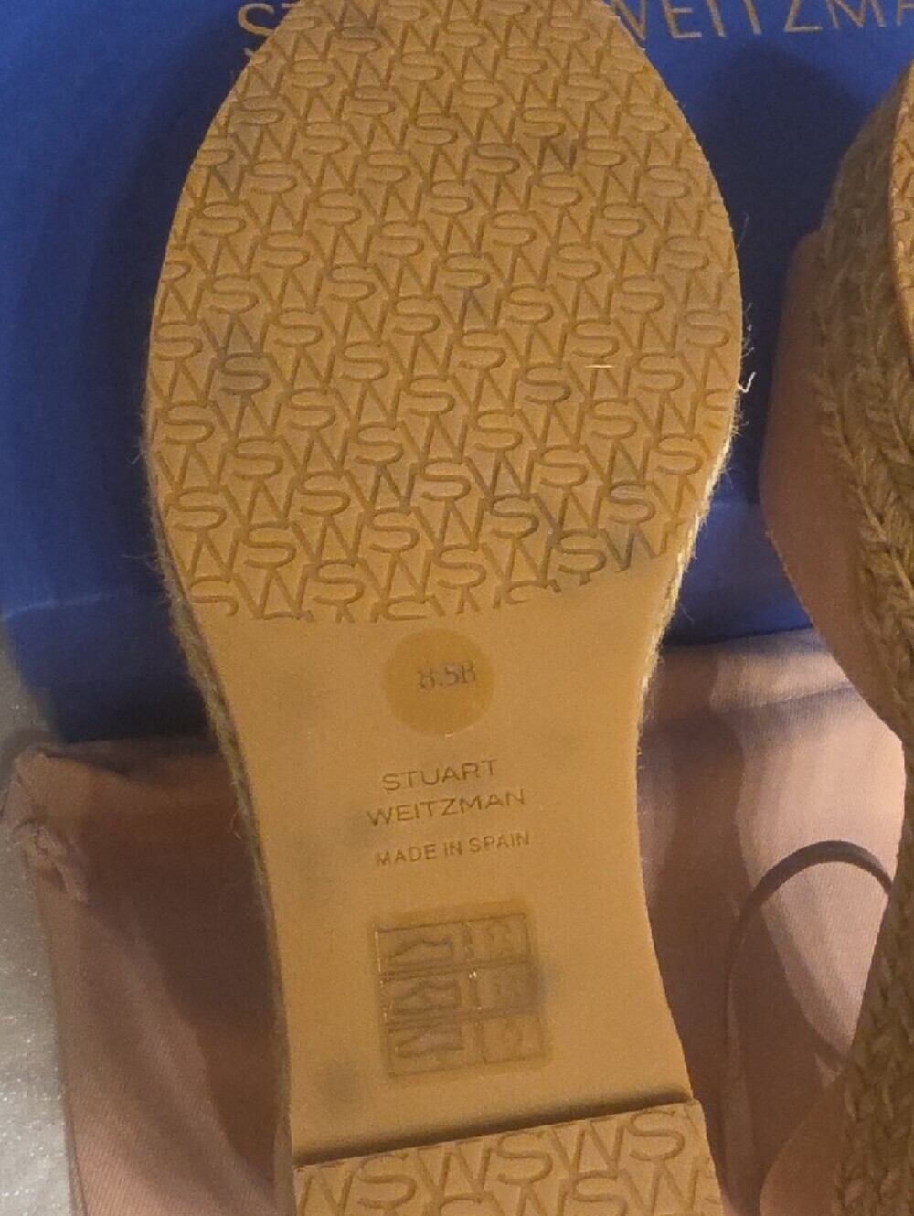 Stuart Weitzman Leather Blush Tan Espadrille Wedge Sandals with Ankle Strap 8.5 - Picture 14 of 16